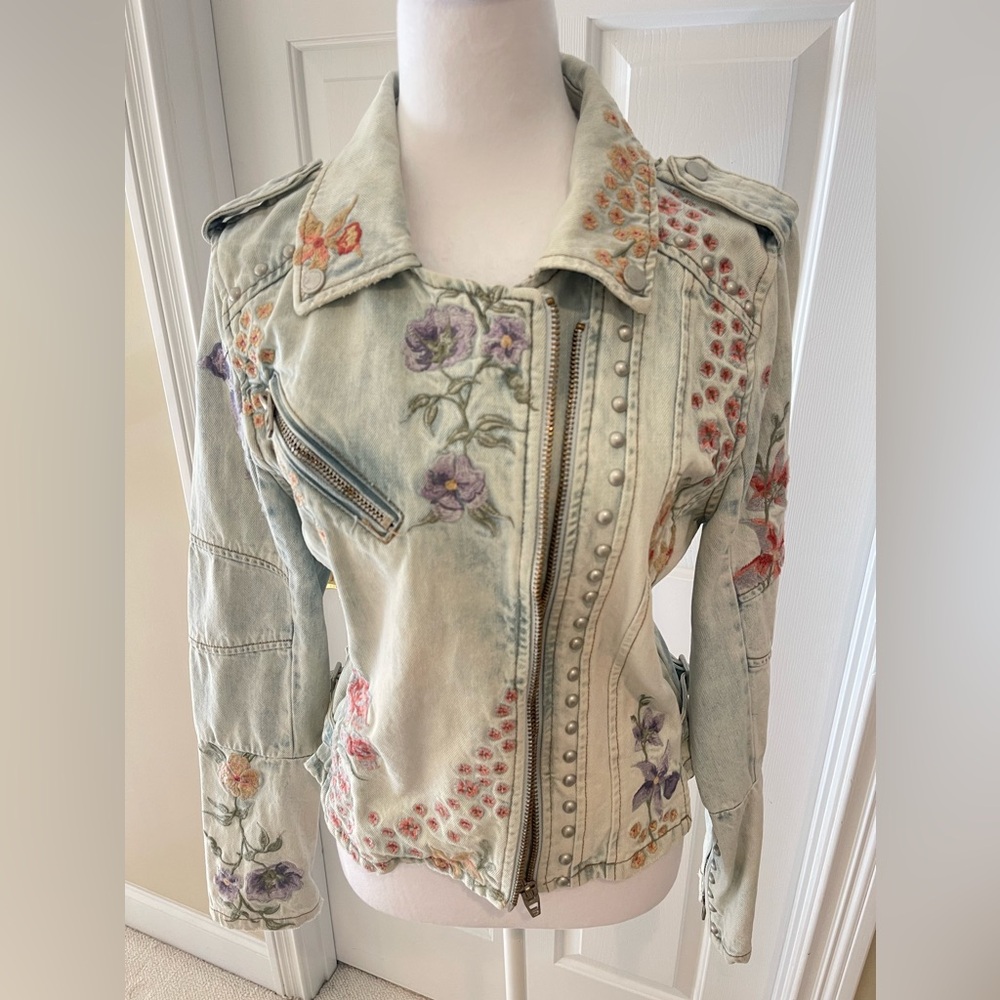 BLANK NYC EMBROIDERED & STUDDED DENIM JACKET